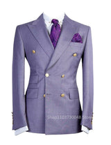 Light Purple Blazer for Men Peak Lapel Double Breasted Dinner Jacket Elegant Smoking Slim Fit Suit Coat for Wedding/Business