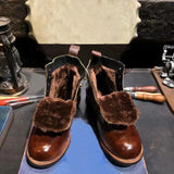 New Brown Boots for Men Black Business Handmade Men's Short Boots Round Toe Slip-On Ankle Boots Motorcycle Boots Combat Boots