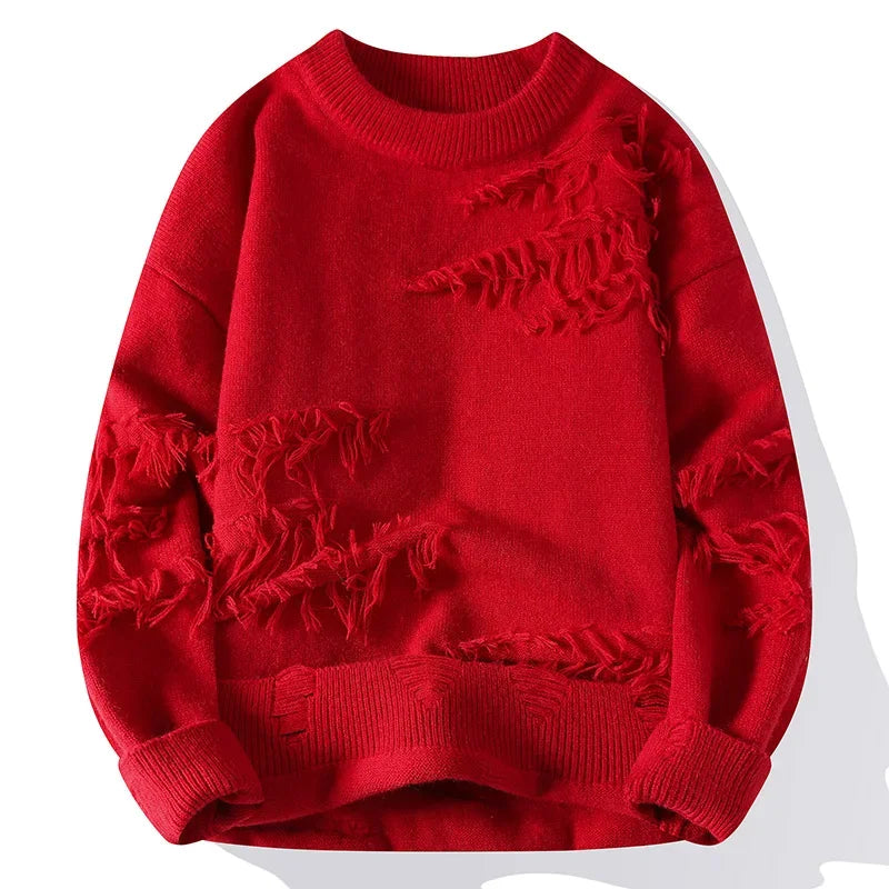 Autumn Winter y2k Sweater Men Retro Hole Fringed Loose Versatile Sweater For Men And Women Knitting Pullovers Sweater Streetwear