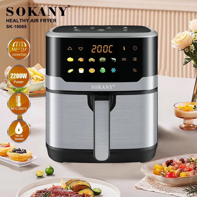 7.5L Air Fryer, Household Stainless Steel, Healthy and Smoke-free, LED Touch Screen Panel, Suitable for Baking and Frying