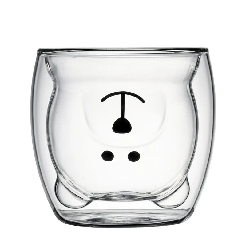Creative glass mug Transparent Double Walls Glass mug Cartoon Bear Coffee Mug Milk Juice Cute Cup Christmas mug for Girlfriend