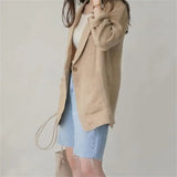 2025 Spring and Summer Korean New Style Herringbone Linen Loose Simple Long-sleeved Casual Blazer for Women