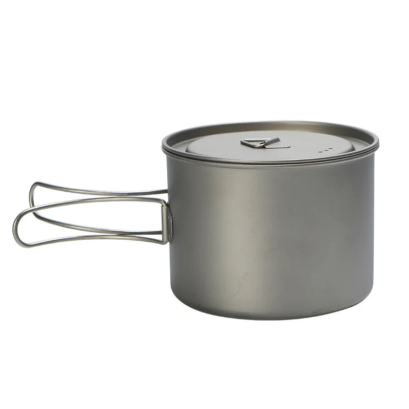 Outdoor Picnic Titanium Cooking Pot 750ml 900ml Hanging Handle Portable Camping Pot