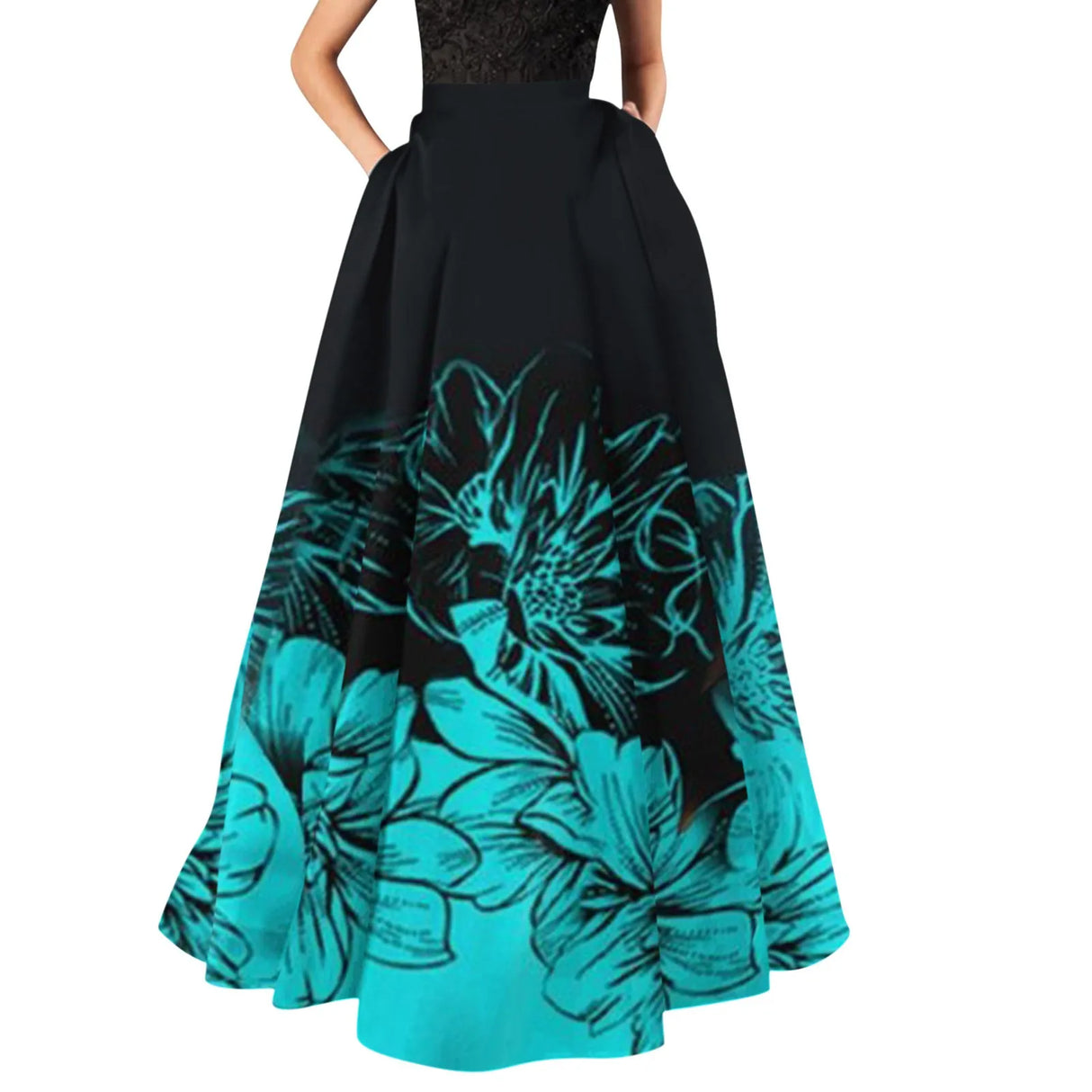 Bohemian Floral Print Maxi Skirts For Women High Waist Party Beach Pocket Long Pleated Skirts For Women Plus Size Юбка Женская