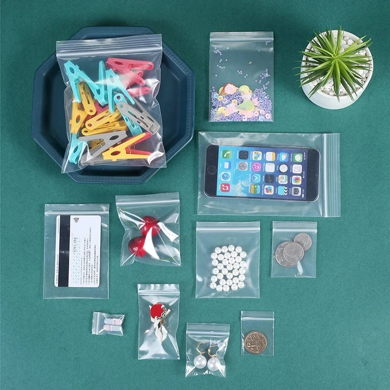 100Pcs/lot Small ZipLock Plastic Bags Transparent Bag Reclosable Vacuum Storage Bag Clear Bags Zipper Food Storage zip Bags ﻿