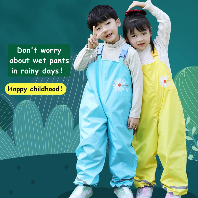 Kids Rain Gear Ultra-light Waterproof Children Strap suspender pants and poncho