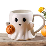 Cute Halloween Pumpkin Ghosts Ceramic Mugs Ceramic Drinking Glass With Handle Halloween Funny White Ghosts Coffee Cup