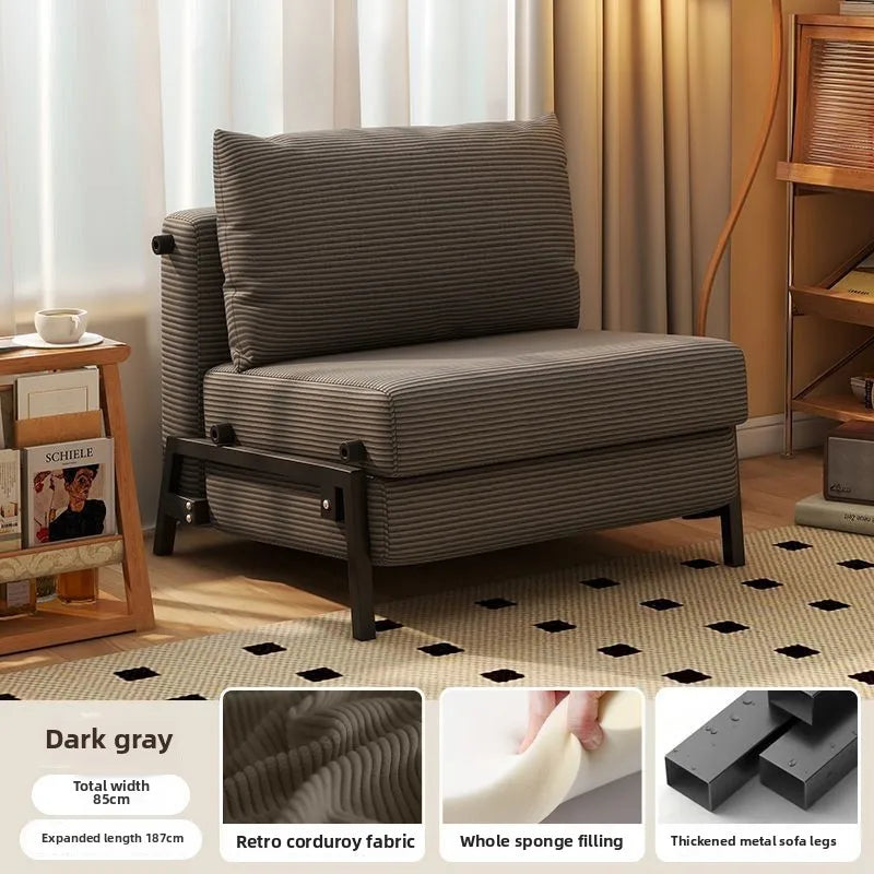 Sofa Bed, Foldable Single Push-pull Bed for Living Room, Study Room and Balcony, Retro Fabric Sofa for Small Apartment, Corduroy