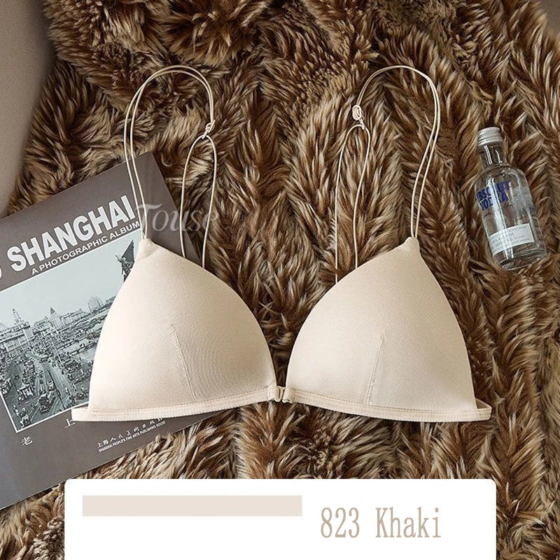 Women's underbra without underwire, thin and small bra for women, with a sexy front buckle and a beautiful back