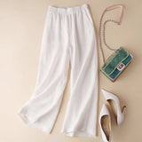 Fashion Full Length Casual Pants for Women Cotton Linen Wide Leg Pants Solid Summer Pants Female Loose High Waist Straight Trous