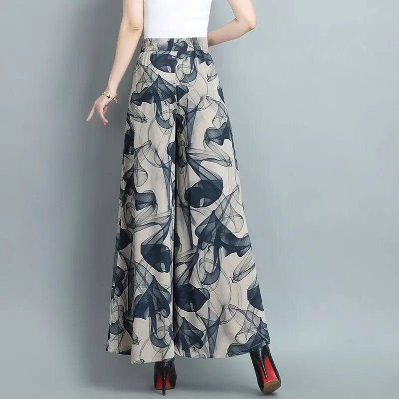 Skirts and Pants for Women Nine-point Wide-leg Pants for Summer Thin New High-waist Loose Drooping Nine-point Large Swing Pants