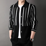 Middle-Aged Men's Cardigan Knitted Long-Sleeve T-Shirt Spring and Autumn New Model Collar Stripe Father's Leisure Sweater Coat