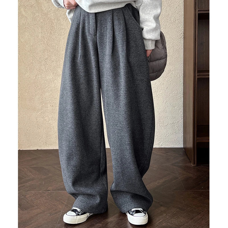 2024 Women Winter Autumn Thick Pants High Waist Wide Leg Warm Woolen Pants Fashion Clothes Vintage Pants Female Trousers