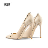 Women's Shoes luxury woman shoes 2024 Heels For Women Fashion Designer Brand Pumps Stiletto Rivets High Heels Pointed Toe 10cm