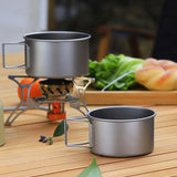 Camping Titanium Cooking Pot Bowl Cup Multi Use Ultralight Folding Handle 450ml 600ml