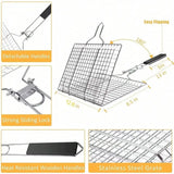 1pc Folding Outdoor Camping Stainless Steel BBQ Rack With Removable Handle Grilling Basket Barbeque Griller Cooking Tools