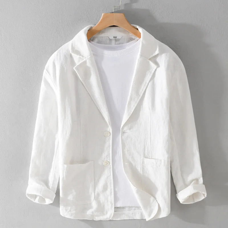 Y803 Spring Autumn Good Quality Linen Blazer For Men Business Casual Solid Color Simple Double Buttons Thin Male Suits Jackets