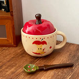 Vintage Mug With Lid And Spoon Apple Shape Ceramic Mug Water Cup Girls Mug Christmas Gift Coffee Mug Couple Milk Breakfast Mug