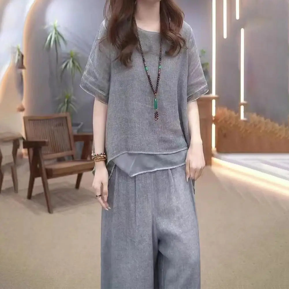 Women Top Pants Set Stylish Women's Top Pants Set with Irregular Hem Blouse Wide Leg Trousers for Daily Leisure Dating Outfits