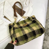 Women's Tote Bag Plaid Pattern Sherpa Large Capacity Tote Bag Shopping Chroma Handbag