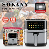 7.5L Air Fryer, Household Stainless Steel, Healthy and Smoke-free, LED Touch Screen Panel, Suitable for Baking and Frying