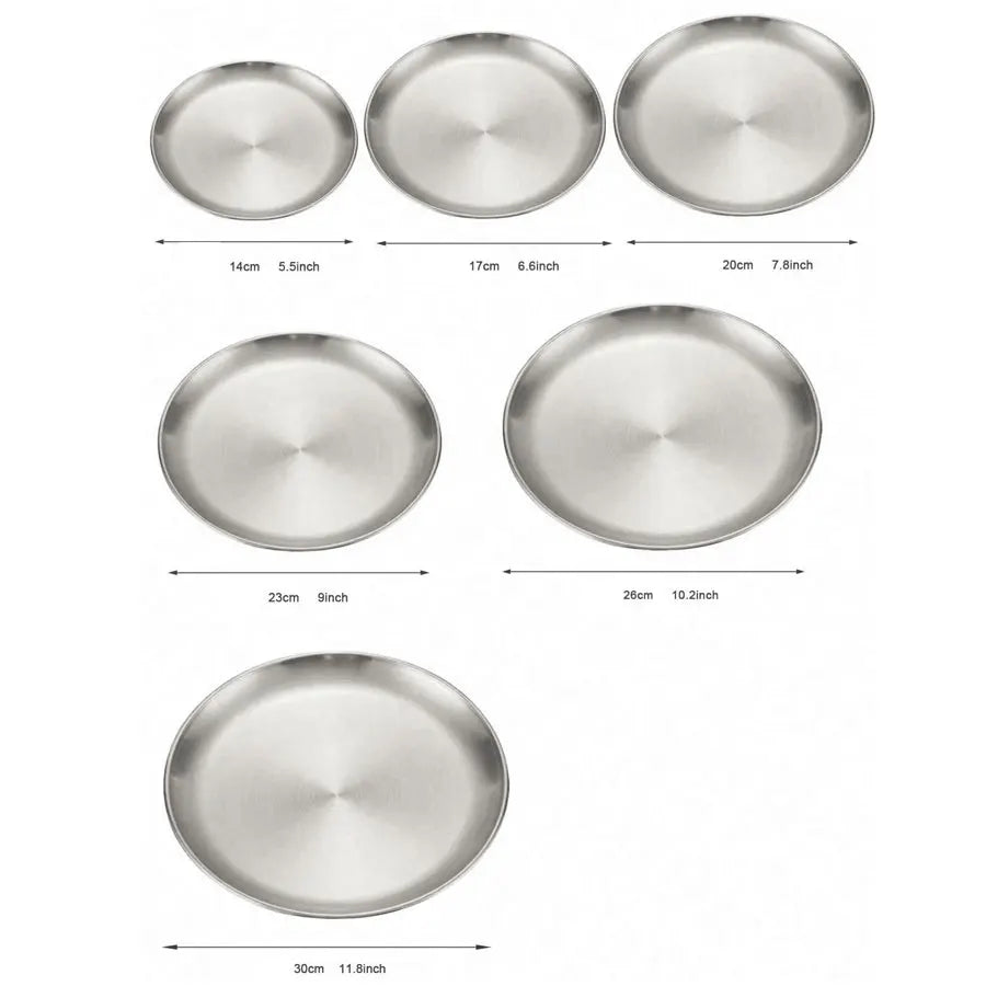 4pcs stainless steel silver plates, Korean style grilled meat plates, household circular trays, bone plates, cake plates
