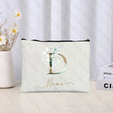 26 letters Flowers Custom Name Printed Makeup Bag Bridesmaid Wedding Makeup Box Gift Organizer Travel perfume Toilet Side Bag