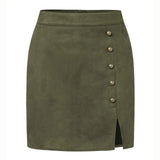 Skirts for Women Women's Solid Color Suede Skirt European And High Waist Metal Buckle Hip Skirt Rip Skirts for Women Length 3