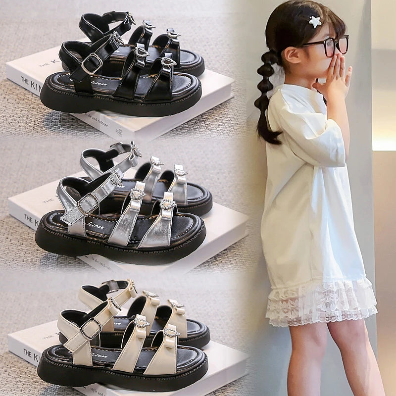 Girls' Sandals 2025 Summer New Children's Princess Shoes Middle and Large Children's Beach Leakage Finger Shoes Soft soled Shoes