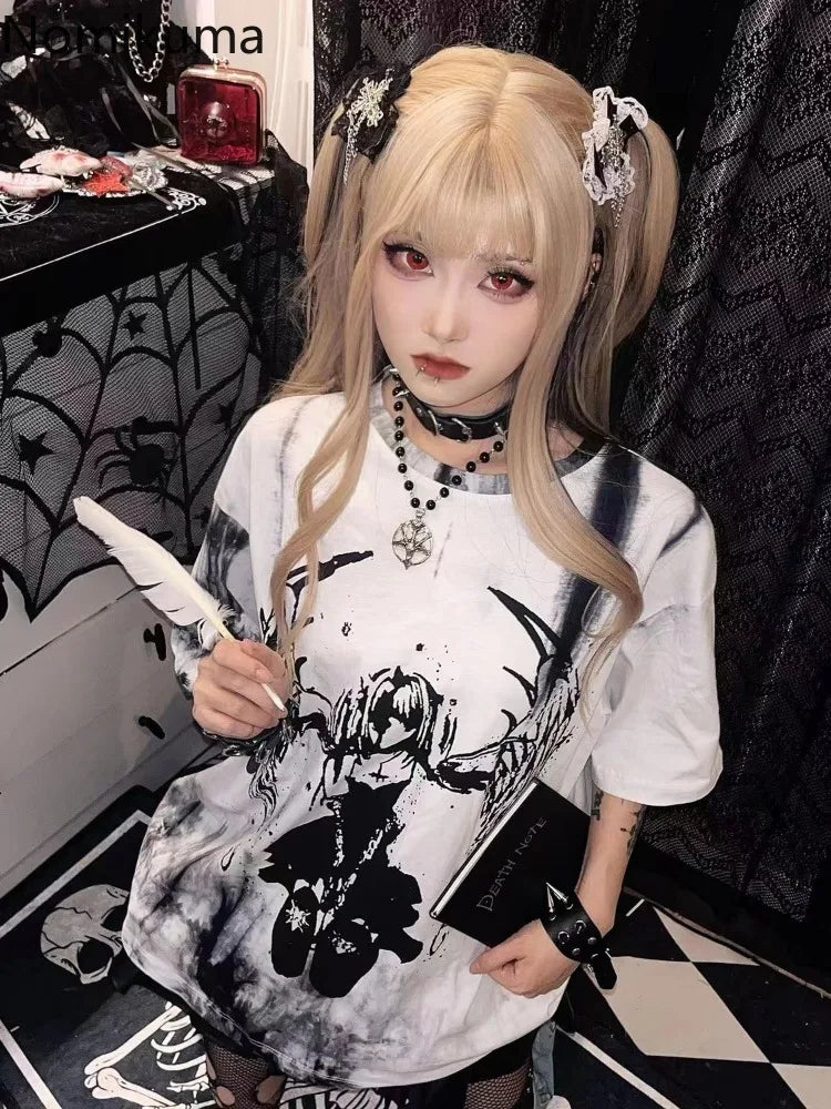 Harajuku Y2k Tops Japanese Tshirts for Women Summer Tees Streetwear Anime Print Camisetas Casual Fashion T Shirt 2025 Ropa Mujer