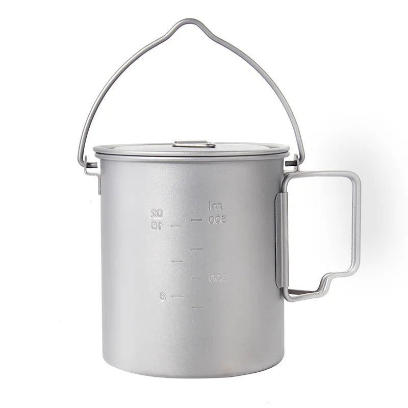 Outdoor Picnic Titanium Cooking Pot 750ml 900ml Hanging Handle Portable Camping Pot