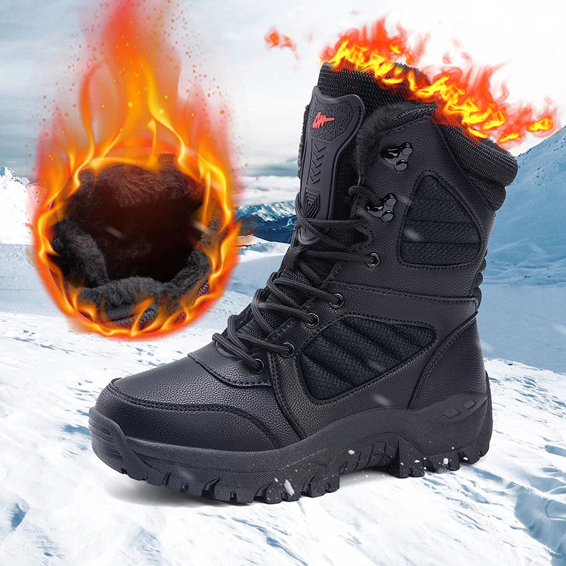 New Warm Plush Snow Boots Men Lace Up Casual High Top Men's Boots Waterproof Winter Boots Anti-Slip Ankle Boots Army Work Boots