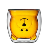 Creative glass mug Transparent Double Walls Glass mug Cartoon Bear Coffee Mug Milk Juice Cute Cup Christmas mug for Girlfriend
