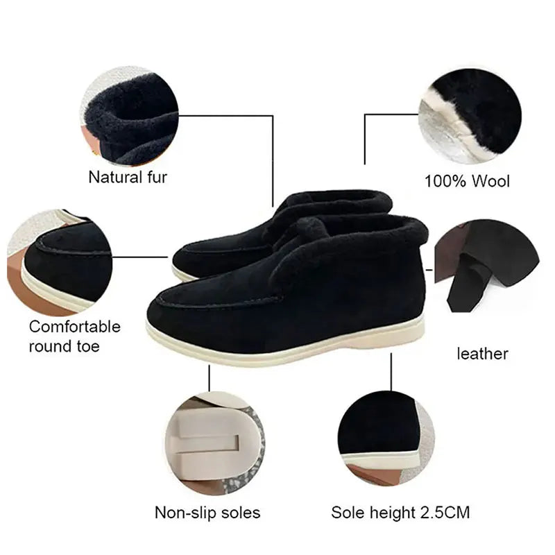 Genuine Leather Ankle Boots For Autumn 2025New Fur One-Piece Warm Woolen Shoes Snow Boot Thick-Soled Loafer Fur Boots For Winter