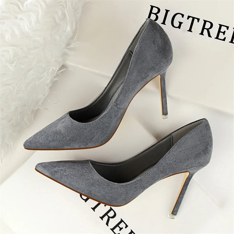 Fashion Simple Suede Shallow Mouth High Heels For Women Shoes Casual Pointed Toe Slimming Stiletto professional Single Shoes