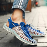 Summer Men Sandals Women Slippers Weaving Design Beach Sandals Breathable Casual Flat Sandals Outdoor Couples Sandals Size 48