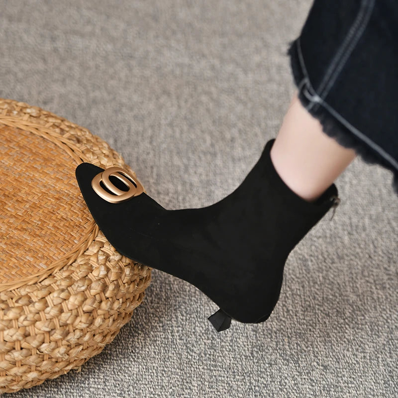 New Black Women Shoes Fashion High Heels Ankle Boots Comfortable Slip-on Sexy Boots Shoes for Woman Knitting Short Boots