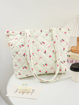 1pcs Fashion Bow and Rose Floral Tote Bag, Cute High-end Girls Casual Fashion Tote Bag, Large Capacity Women Suede Tote Bag, Cut