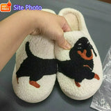 Women's Fuzzy Slip-on Slippers Warm Cozy Soft Lightweight Indoor House Shoes Bedroom Slippers with Pet Dog Pattern
