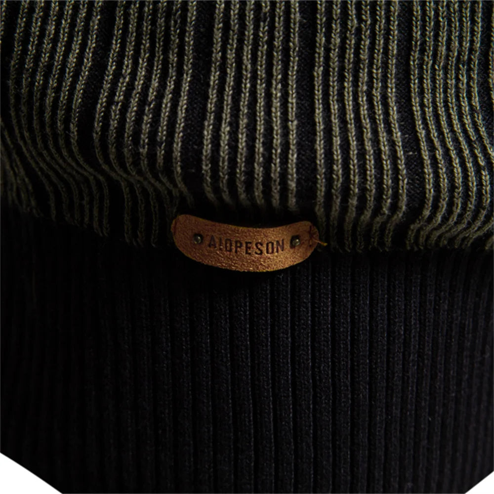 AIOPESON New Design Mens Mock Neck Cotton Pullover Sweaters Autumn Winter Warm Stripped Sweater for Men