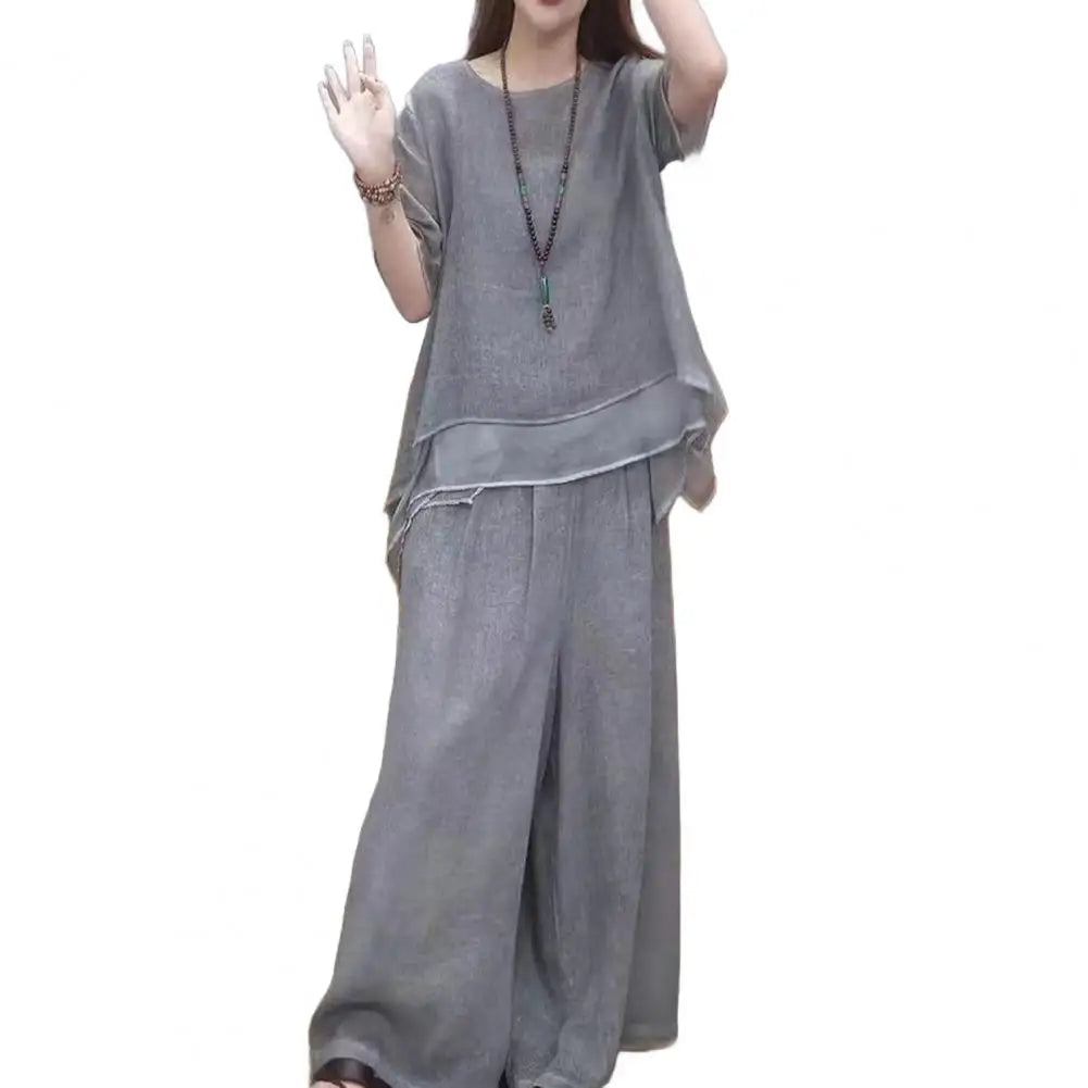 Women Top Pants Set Stylish Women's Top Pants Set with Irregular Hem Blouse Wide Leg Trousers for Daily Leisure Dating Outfits