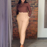 Work Pants for Women Office Elegant High Waisted Belt Waisted Straight Ankle Length Fashion Female Formal Business Bottoms Pants