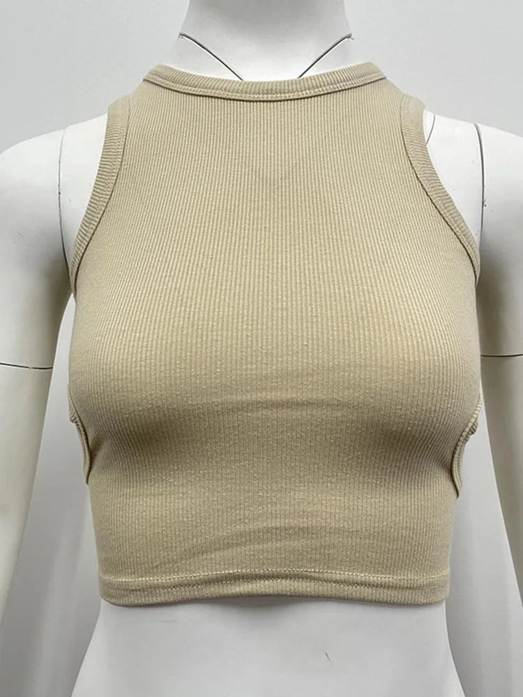 2023 Summer Solid Color Sleeveless T Shirt Women's Side Hole Knitted Tops Knitted Tops Basic Wear Streetwear
