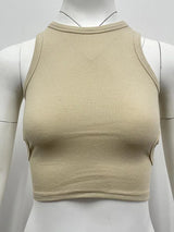 2023 Summer Solid Color Sleeveless T Shirt Women's Side Hole Knitted Tops Knitted Tops Basic Wear Streetwear