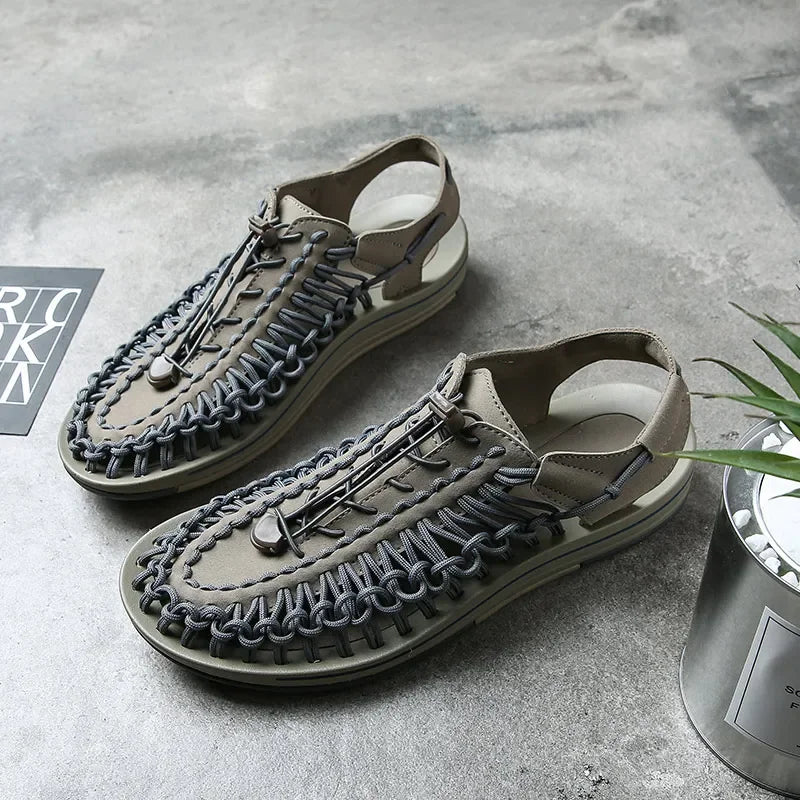 Summer Men Sandals Women Slippers Weaving Design Beach Sandals Breathable Casual Flat Sandals Outdoor Couples Sandals Size 48
