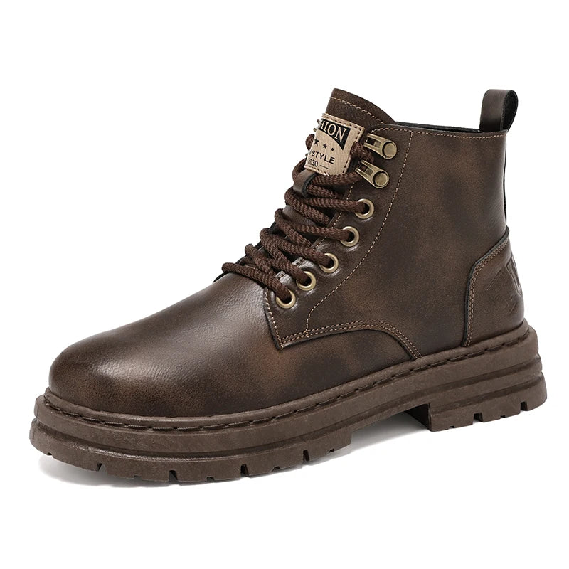 Men's boots four seasons soft-sole non-slip casual boots fashion outdoor work boots high boots classic Joker youth leather boots
