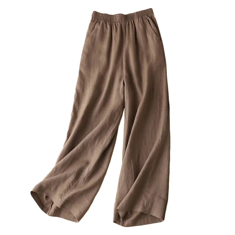Fashion Full Length Casual Pants for Women Cotton Linen Wide Leg Pants Solid Summer Pants Female Loose High Waist Straight Trous