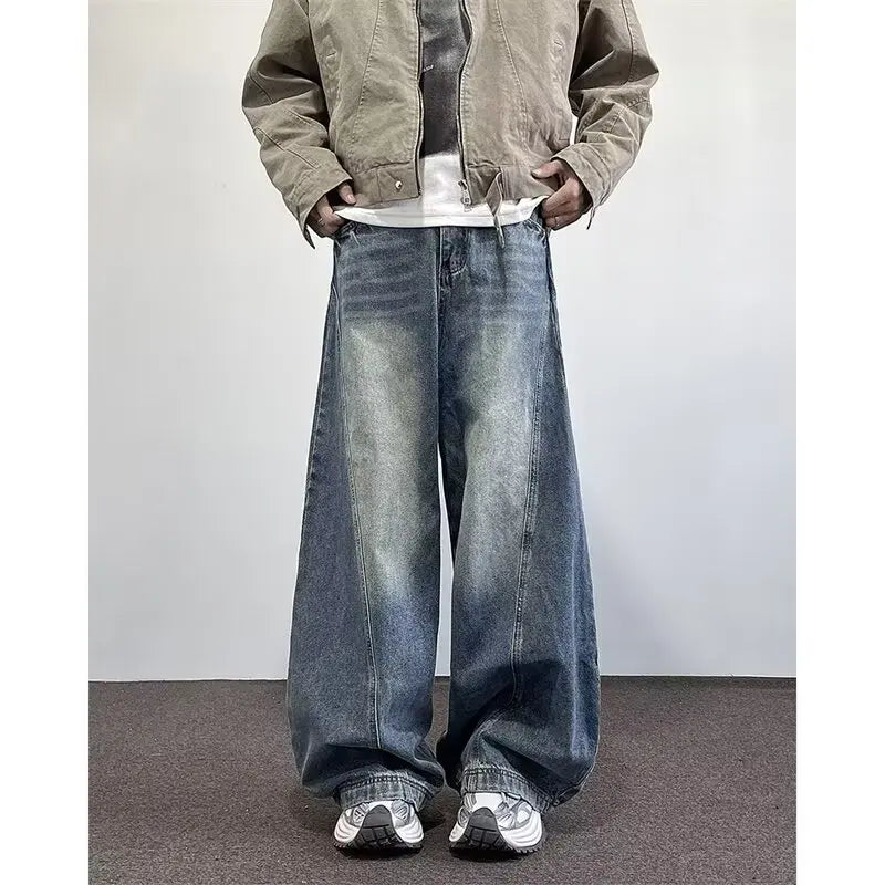 Men's Trendy Jeans Man Clothes High Street Pussy Loose Straight Wide-leg Trousers New Spring and Autumn Style Chrome Darts Jorts