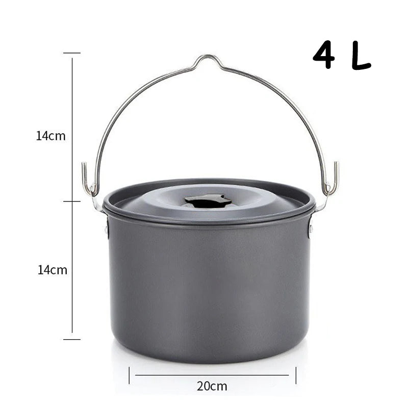 4L Outdoor Hanging Pot, Camping Picnic Large Soup Pot, Portable Cookware, Firewood Cooking Pot