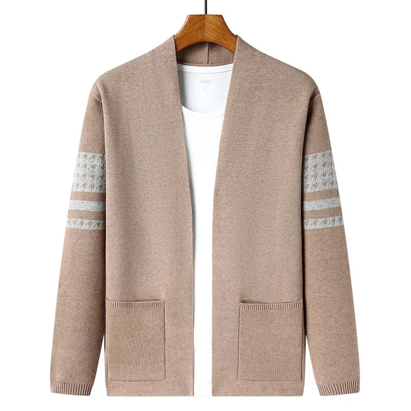 Men's Knitted Cardigan Spring Autumn Loose Casual Versatile Middle-aged Dad Fashion Sweater Simple Coat